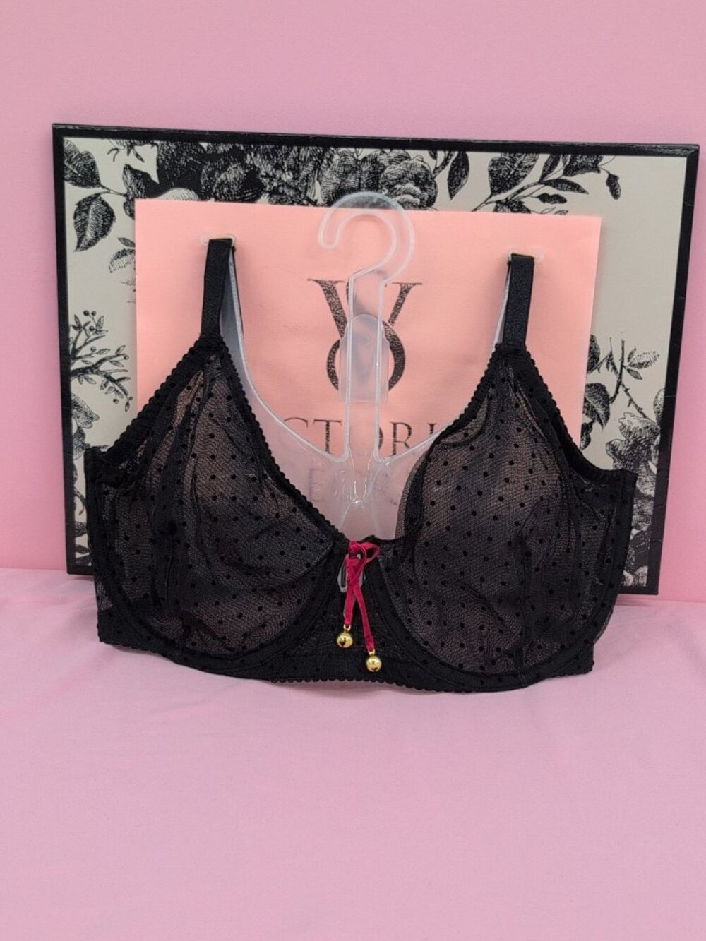 Victoria Secret Very Sexy Jingle Bells Mesh Unlined Demi Bra 36DDD Black
